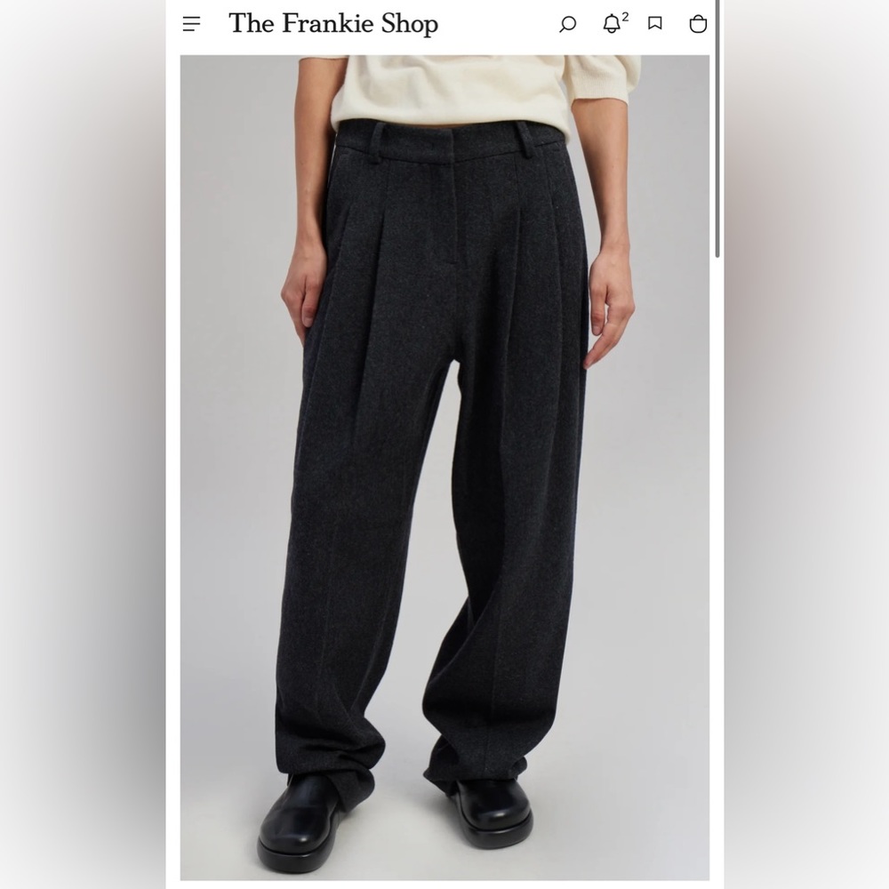 The Frankie Shop Layton Wool Suit Pants in Dark Grey Melange (Size XS).